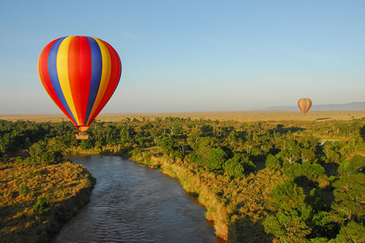 hot air balloon above river